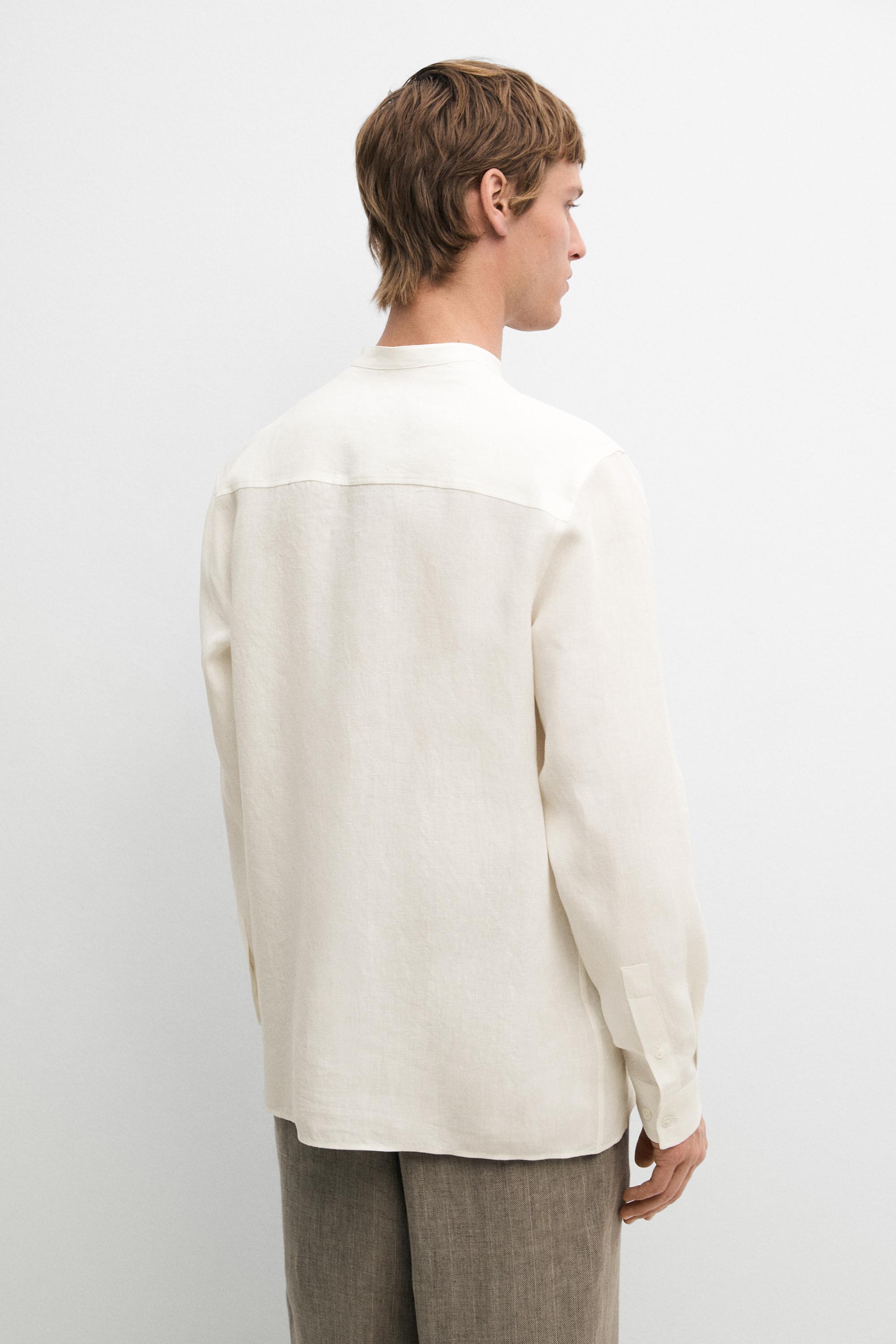 100% linen regular fit shirt with stand collar